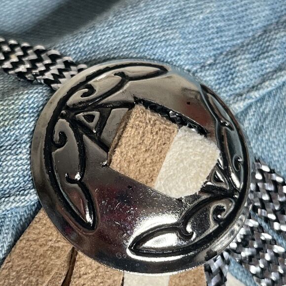 VTG Tillman Blue Denim Suede Fringed Horseshoe Western Shirt - Picture 4 of 14